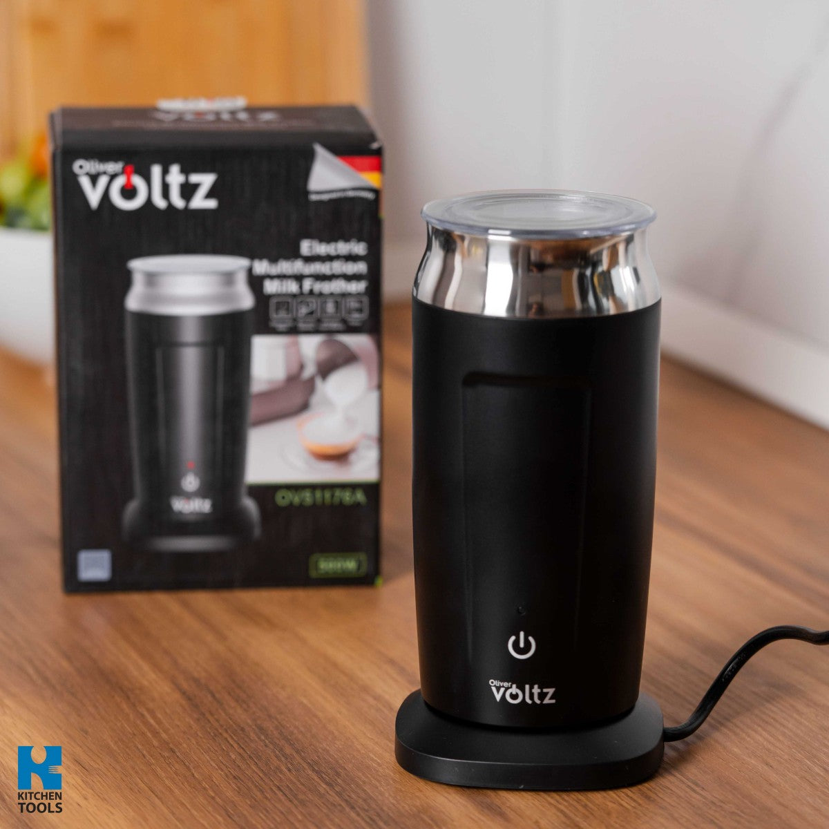 Уред за разпенване на мляко 3в1 Oliver Voltz OV51176A, 240 мл, 500W, термозащита STRIX, Неръждаема стомана, Черен/сив