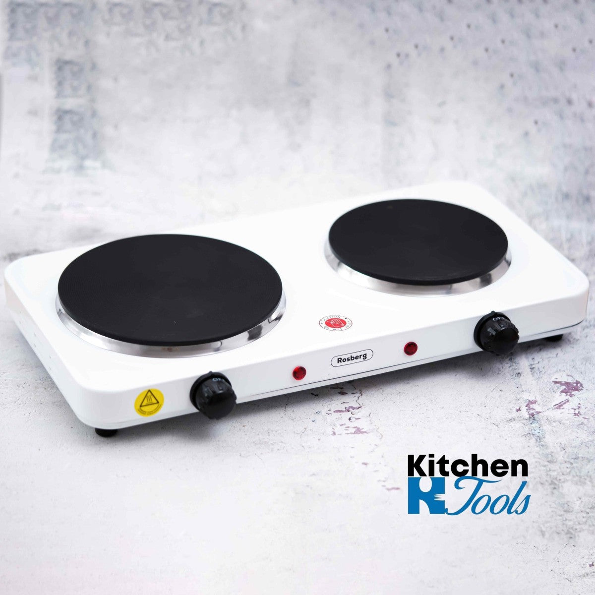 Двоен електрически котлон, 2500 W, 5 степени, 51x26x6 см, чугунен нагревател, Rosberg, Бял