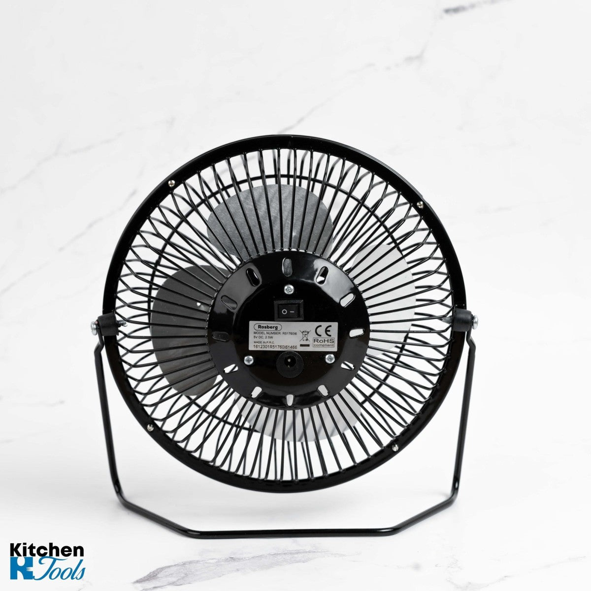 Настолен вентилатор, USB зареждане, 2.5W, 19 см, идеален за бюро/маса, черен, Rosberg