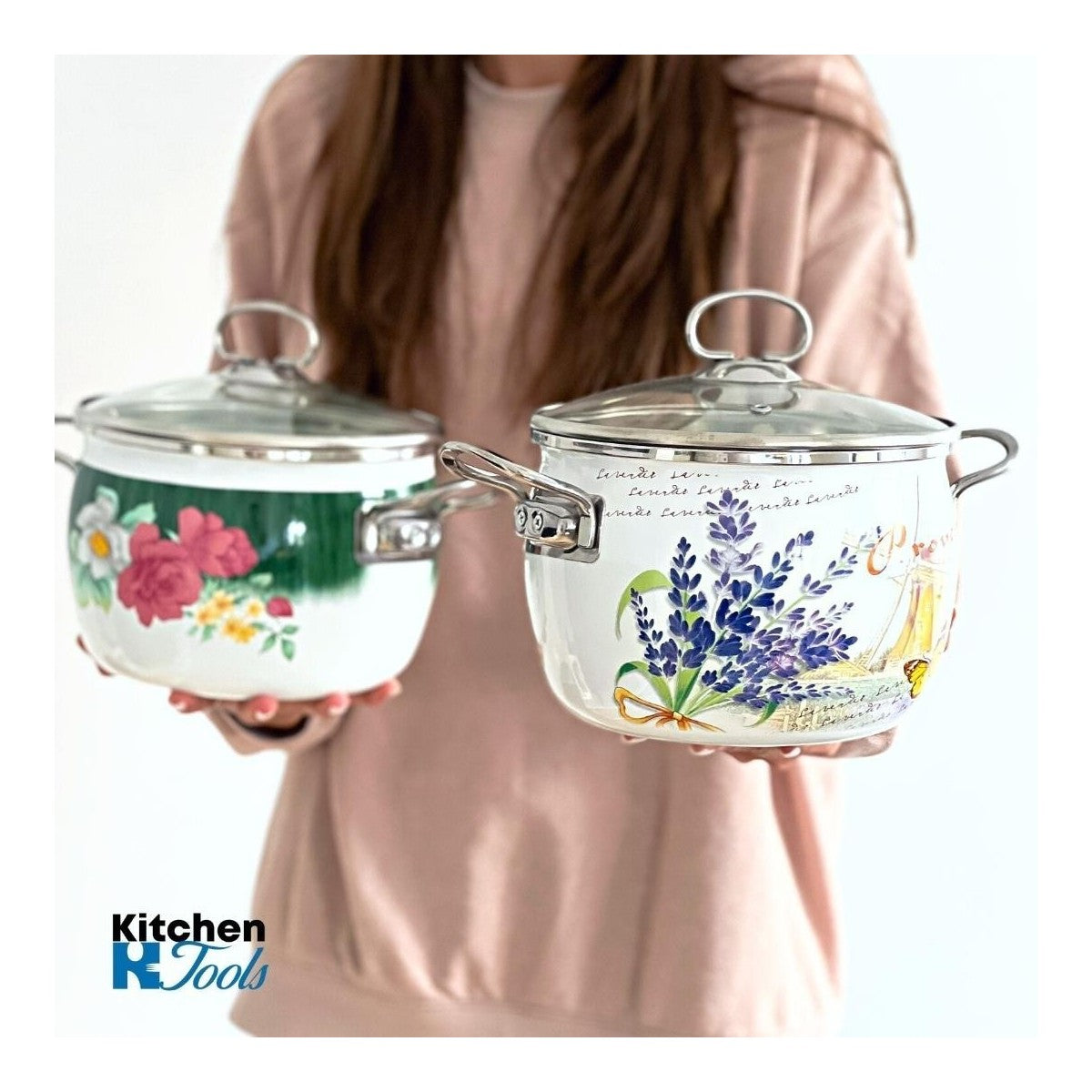 Емайлирана тенджера 3.4л, 20см, капак йена Bohmann, модел лавандула