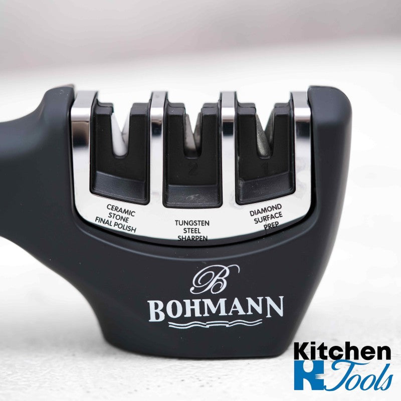 Точило за ножове Bohmann 3 в 1, диамант, волфрамова стомана, керамика, черно