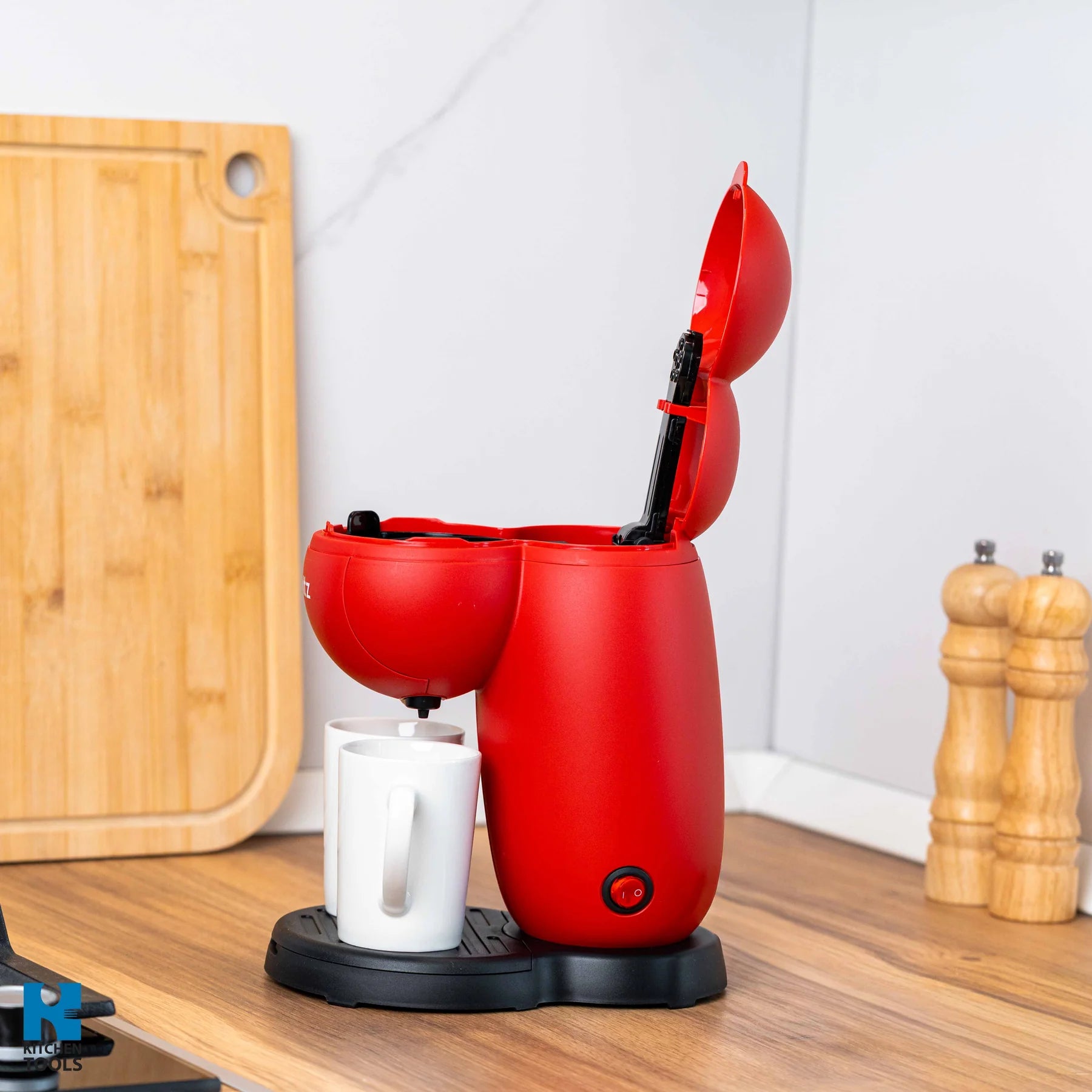 Кафемашина Oliver Voltz, 450W, 300 мл, 2 керамични чаши, Червен