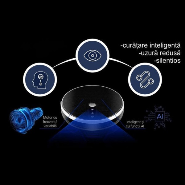 Прахосмукачка робот Oliver Voltz OV51004A, 4400mAh, 600 мл, До 200 m2, Wi-Fi, Tuya Smart, Жироскоп, Черен
