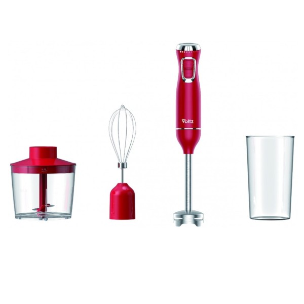 3 в 1 вертикален пасатор, 2 скорости, миксер/чопър/блендер, стоманени остриета, 800 W, 700 мл стъкло, Oliver Voltz Daisy, червен
