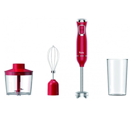 3 в 1 вертикален пасатор, 2 скорости, миксер/чопър/блендер, стоманени остриета, 800 W, 700 мл стъкло, Oliver Voltz Daisy, червен