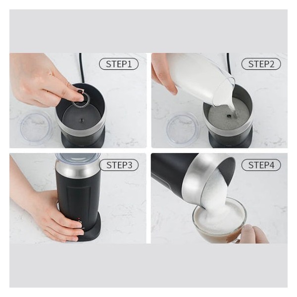 Уред за разпенване на мляко 3в1 Oliver Voltz OV51176A, 240 мл, 500W,  термозащита STRIX, Неръждаема стомана, Черен/сив