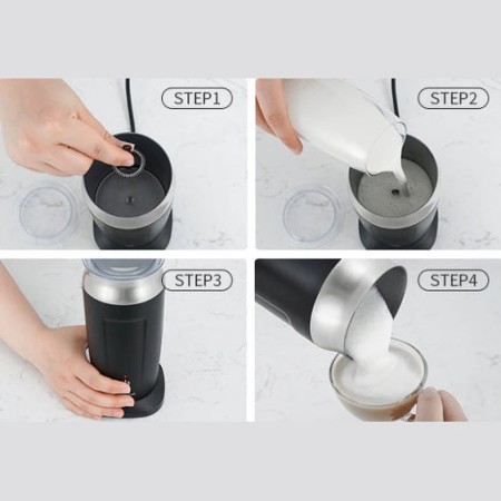 Уред за разпенване на мляко 3в1 Oliver Voltz OV51176A, 240 мл, 500W,  термозащита STRIX, Неръждаема стомана, Черен/сив