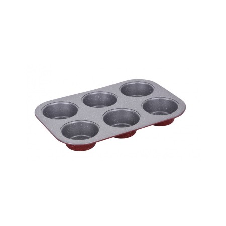 Форма за мъфини Oliver Voltz, 6 мъфина, Мраморно покритие, Червен