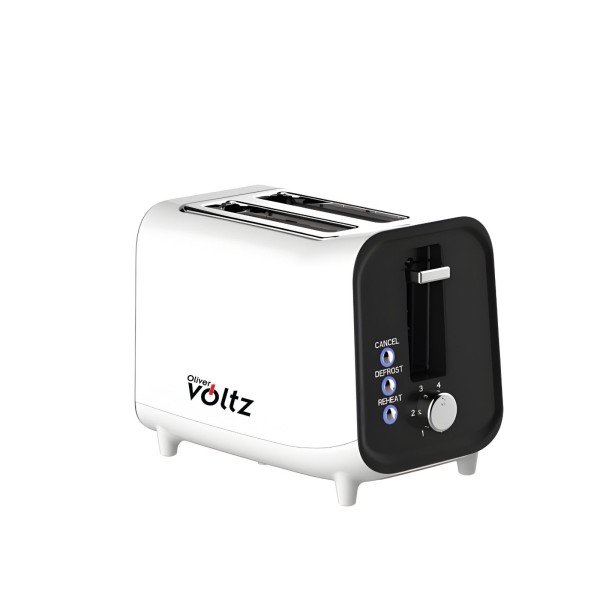 Тостер, 2 филийки, 3 функции, 800W, Cool Touch, електронно управление, функция за размразяване, Oliver Voltz, бял