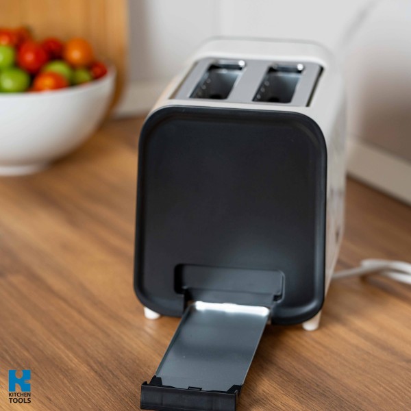 Тостер, 2 филийки, 3 функции, 800W, Cool Touch, електронно управление, функция за размразяване, Oliver Voltz, бял