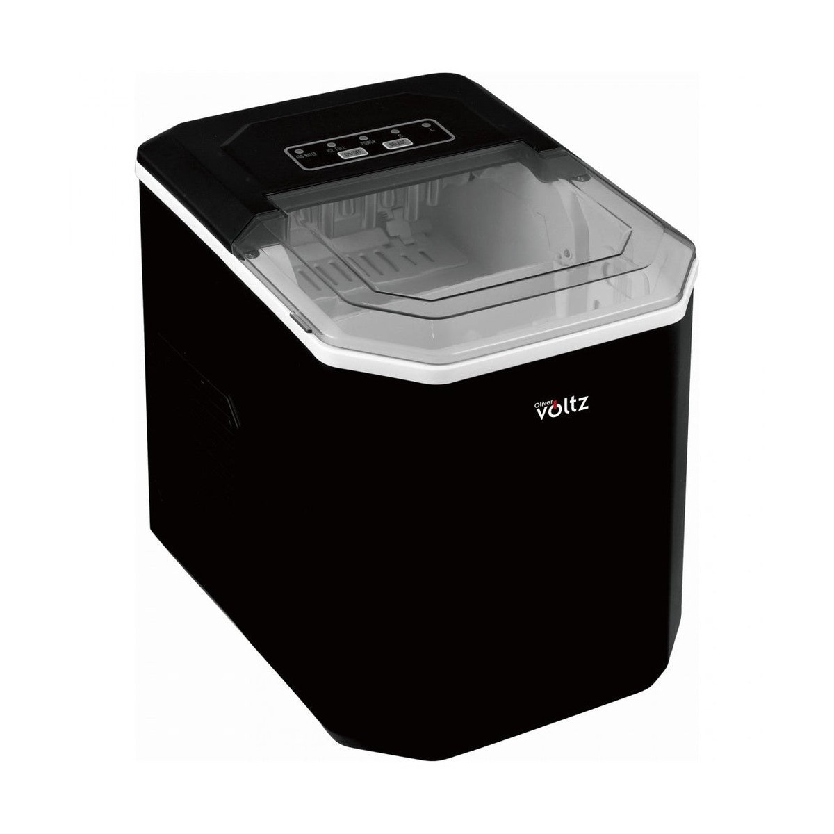 Ледогенератор Oliver Voltz OV51447B, 120W, 12 кг/24 часа, 1.3 л, 9 кубчета за цикъл работа, Индикатор за лед и вода, Бял