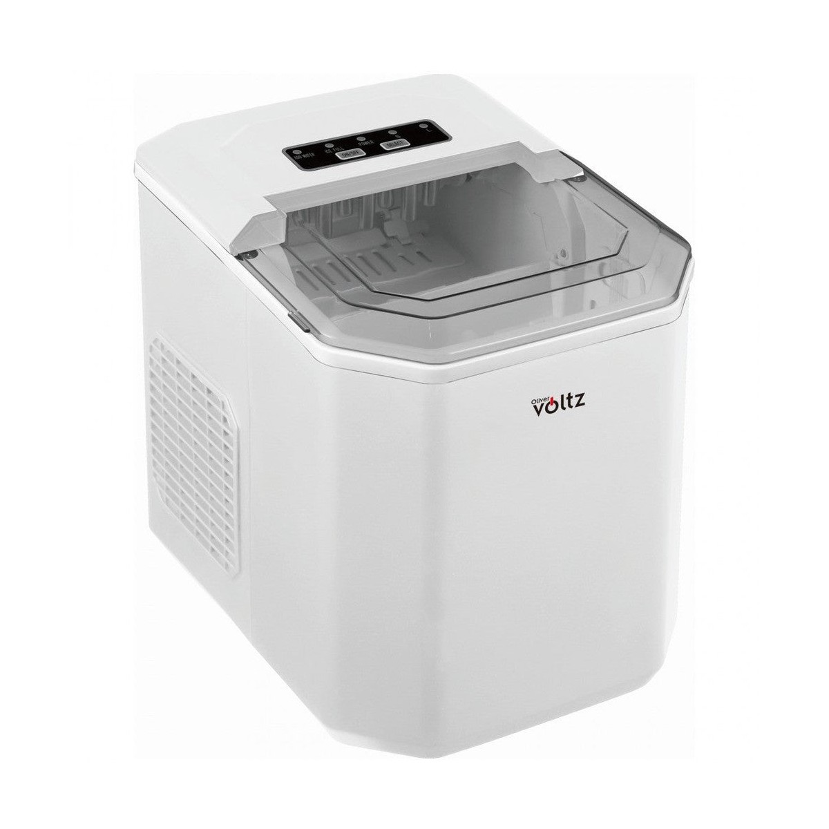 Ледогенератор Oliver Voltz OV51447B, 120W, 12 кг/24 часа, 1.3 л, 9 кубчета за цикъл работа, Индикатор за лед и вода, Бял