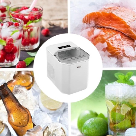Ледогенератор Oliver Voltz OV51447B, 120W, 12 кг/24 часа, 1.3 л, 9 кубчета за цикъл работа, Индикатор за лед и вода, Бял
