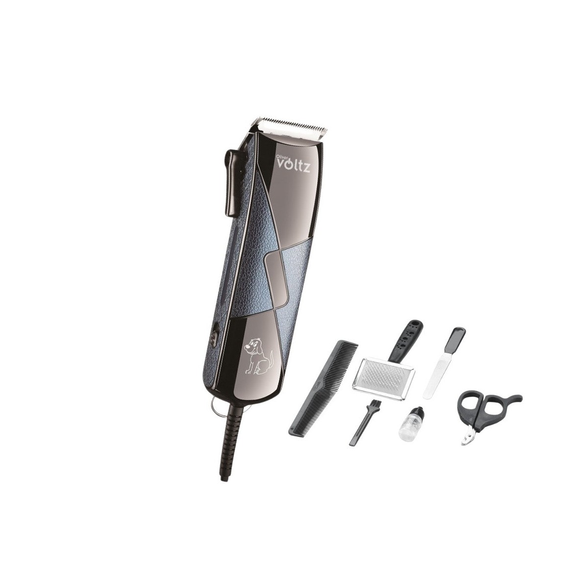 Машинка за подстригване на домашни любимци, 7W, 4 гребена, керамични ножчета, кутия за съхранение, Oliver Voltz, черна