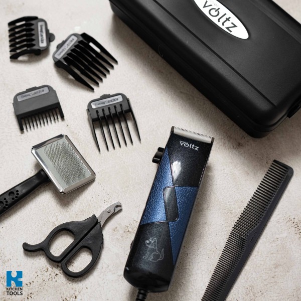 Машинка за подстригване на домашни любимци, 7W, 4 гребена, керамични ножчета, кутия за съхранение, Oliver Voltz, черна