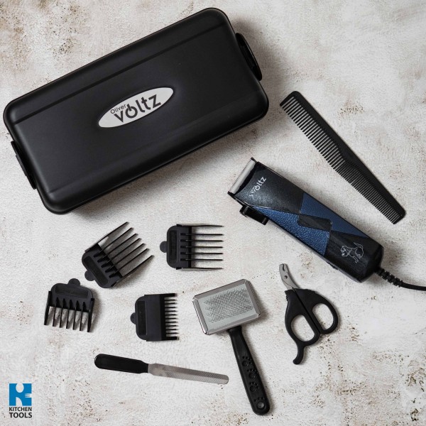 Машинка за подстригване на домашни любимци, 7W, 4 гребена, керамични ножчета, кутия за съхранение, Oliver Voltz, черна