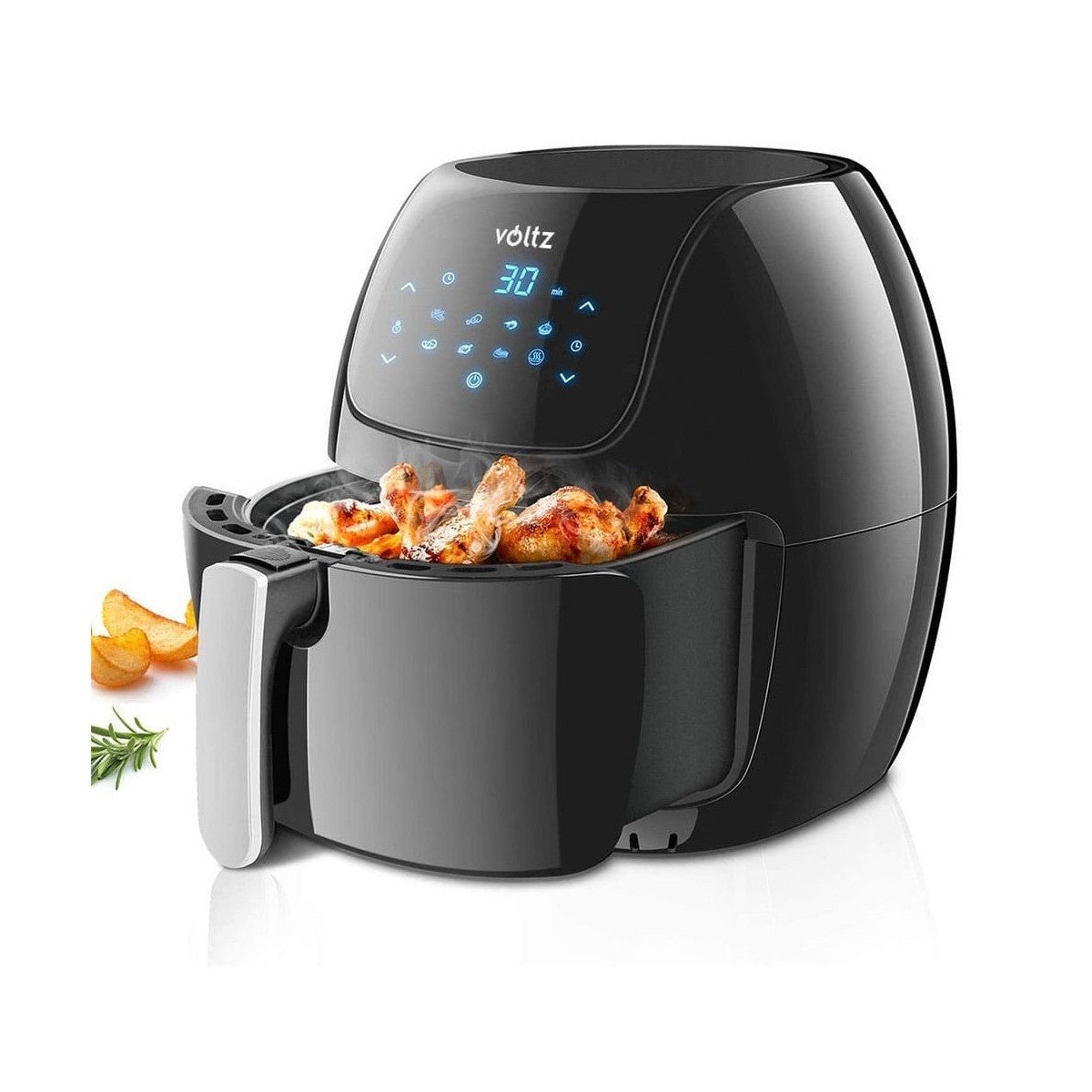 Airfryer 8 в 1, 1800W, 7.7 литра, 80°C - 200°C, 60 мин. таймер, LED екран, 8 програми, Oliver Voltz, черен