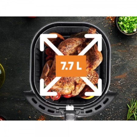 Airfryer 8 в 1, 1800W, 7.7 литра, 80°C - 200°C, 60 мин. таймер, LED екран, 8 програми, Oliver Voltz, черен