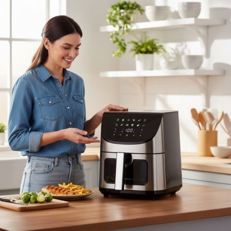 Airfryer ClearView 12 в 1, 1700 W, 7 литра, 80°C - 200°C, 60 мин. таймер, 12 програми, Oliver Voltz, черен