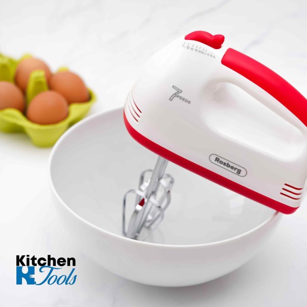 Ръчен миксер Rosberg, 7 скорости, 200W, червен