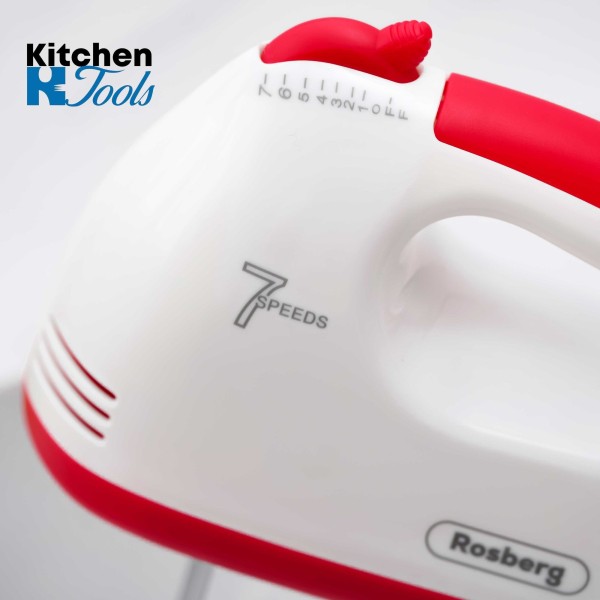 Ръчен миксер Rosberg, 7 скорости, 200W, червен