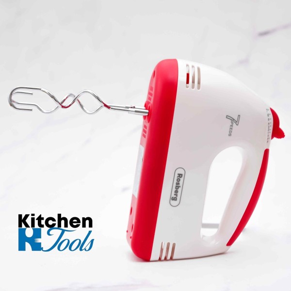 Ръчен миксер Rosberg, 7 скорости, 200W, червен