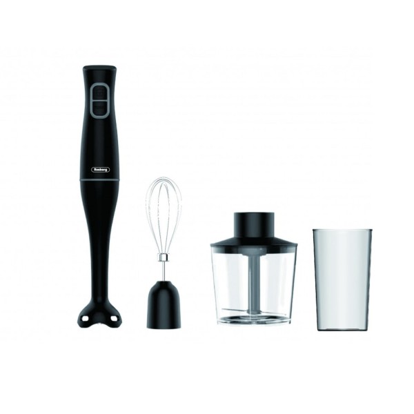 Комплект ръчен блендер 3 в 1, 350 W, 2 скорости, пластмасова дръжка, 700 мл кана, чопър, тел, Rosberg, черен