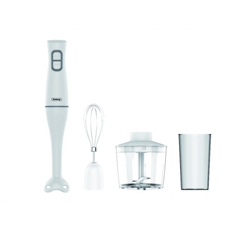 Комплект ръчен блендер 3 в 1, 350 W, 2 скорости, пластмасова дръжка, 700 мл кана, чопър, тел, Rosberg, бял