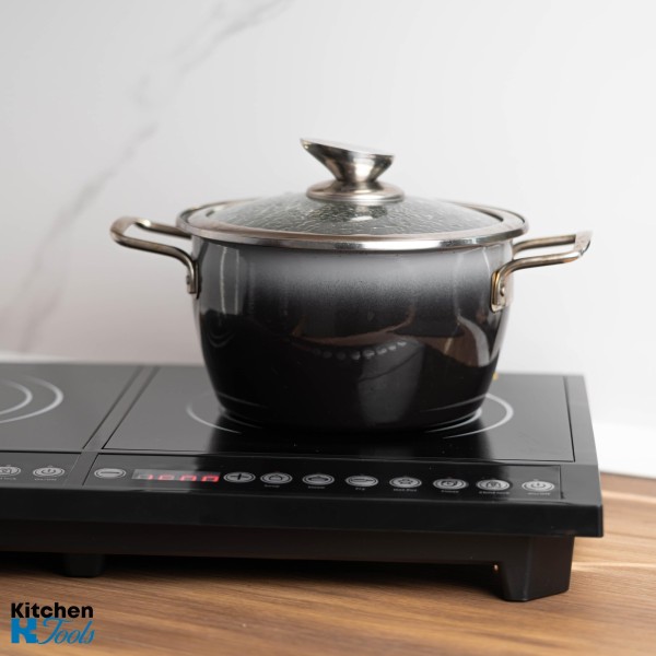 Двоен индукционен котлон Rosberg, 4000 W, 8 степени на мощност и температура, Защита, Черен