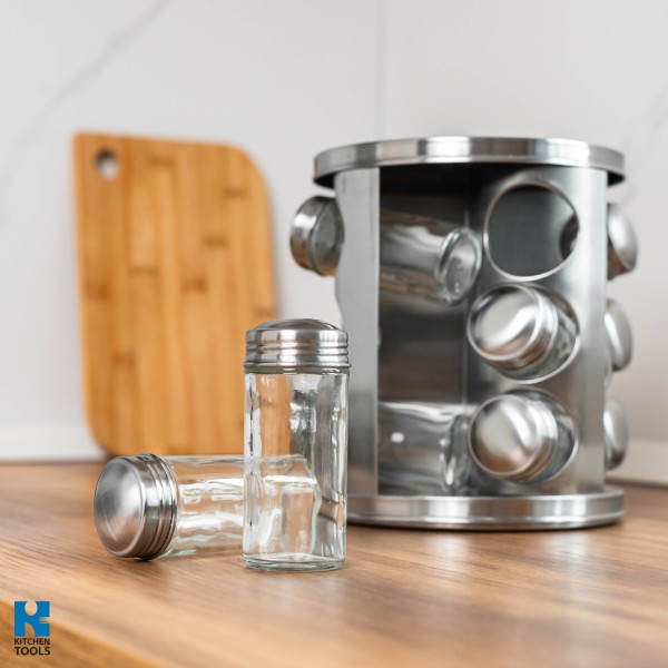 Въртящ се органайзер за подправки, 12 буркана