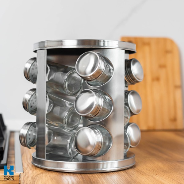 Въртящ се органайзер за подправки, 12 буркана