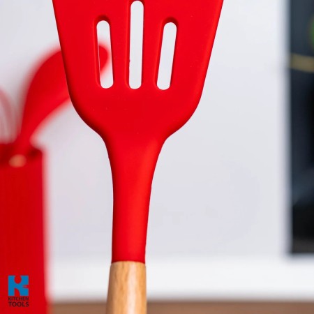 Силиконови кухненски прибори 10 части с дървени дръжки