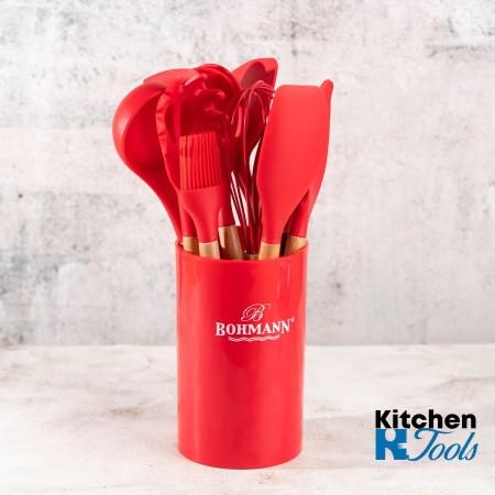 Комплект 11 кухненски прибора от дърво и силикон