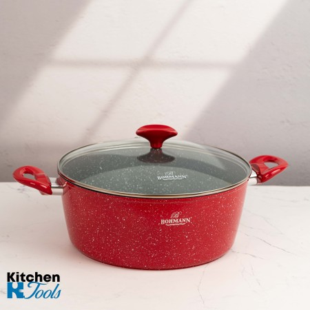 Червена мраморна алуминиева кръгла тенджера Bohmann