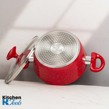 Червена мраморна алуминиева кръгла тенджера Bohmann