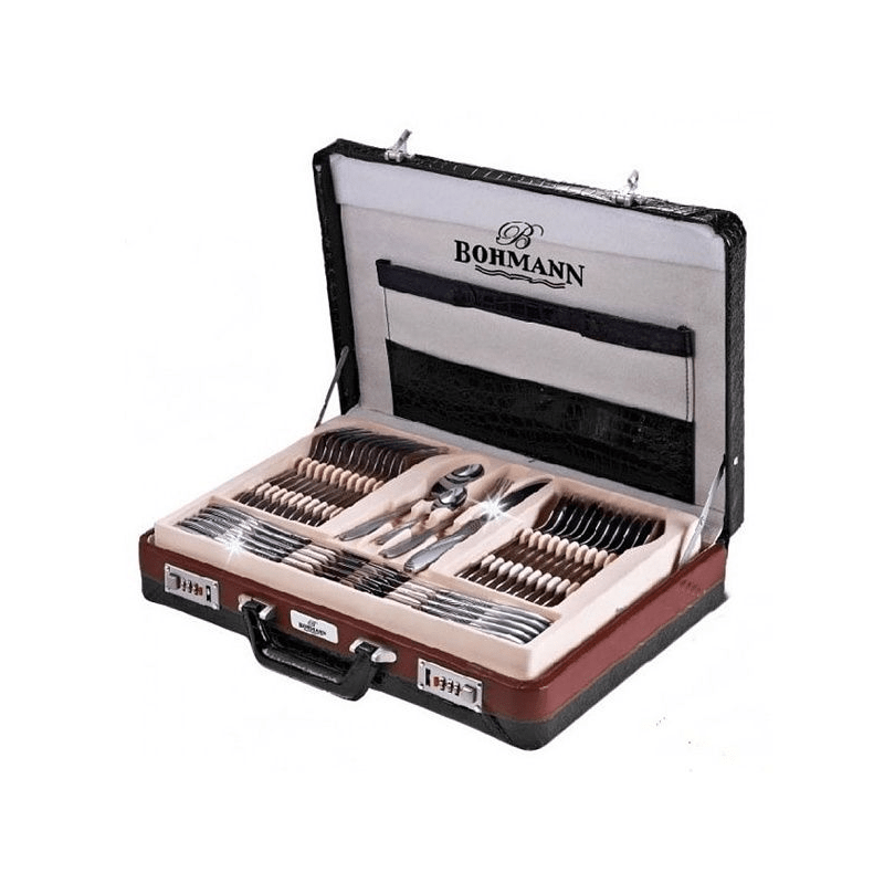 Комплект прибори Bohmann - 72 части, кремав куфар
