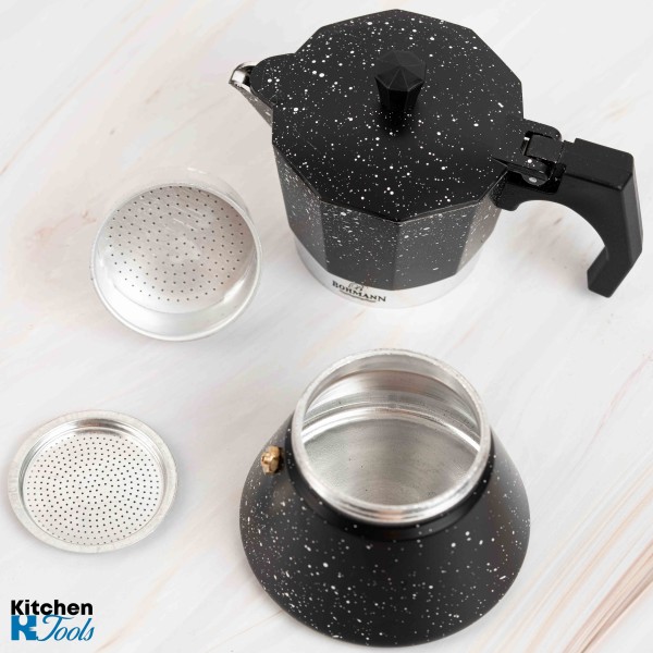 Алуминиева еспресо машина, 3 чаши, черна