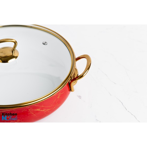 Тенджера 24x8 см с златни титанови дръжки, капак