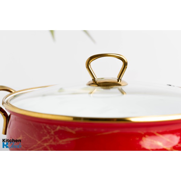 Тенджера 24x8 см с златни титанови дръжки, капак