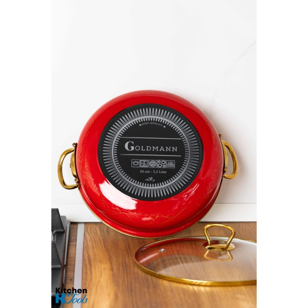 Тенджера 24x8 см с златни титанови дръжки, капак