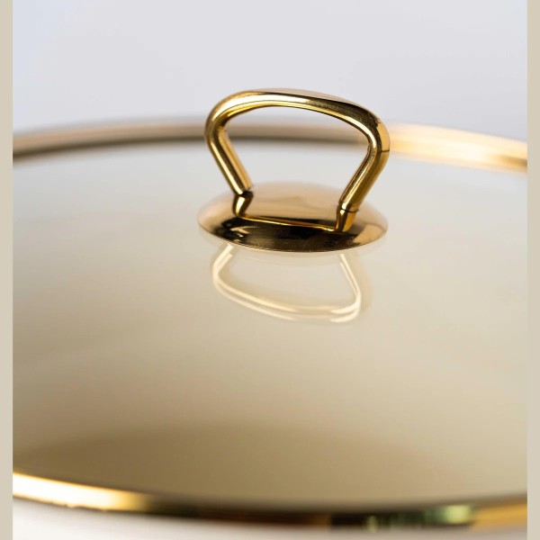 Емайлирана тенджера със стъклен капак, 28 x 19,8 см, 11 Л, титаниеви дръжки, индукция, Goldmann, бежова