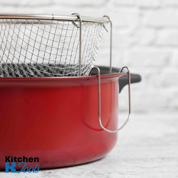 Цедка за фритюрник от неръждаема стомана, диаметър 22X8 см, тенджерата не е включена