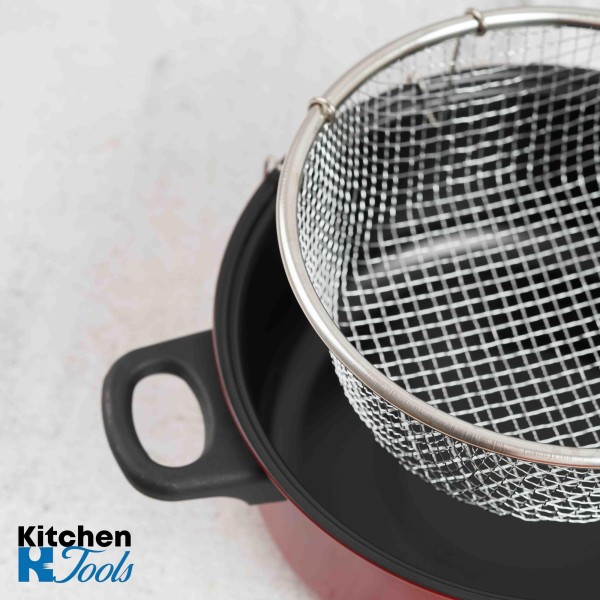 Цедка за фритюрник от неръждаема стомана, диаметър 22X8 см, тенджерата не е включена