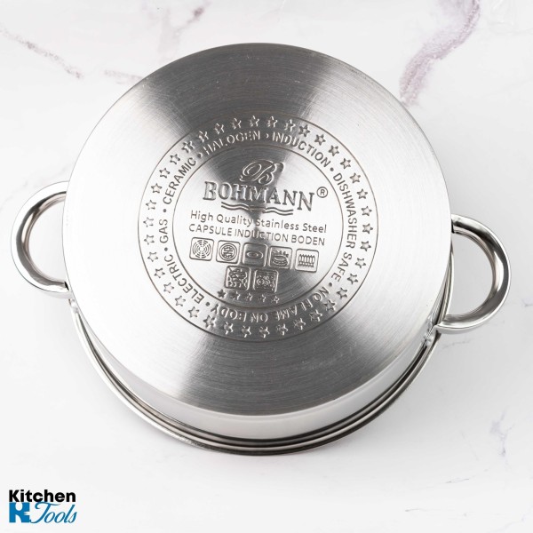 Ниска тенджера Bohmann - 5 л, индукция, стомана