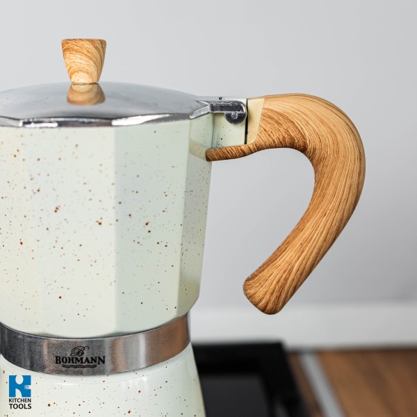 Кубинска кафеварка Bohmann BH 9303, 150 мл, 3 чаши, Предпазен клапан, Алуминий, Индукция, Бежов