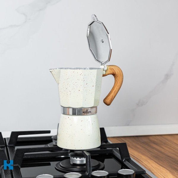 Кубинска кафеварка Bohmann BH 9303, 150 мл, 3 чаши, Предпазен клапан, Алуминий, Индукция, Бежов
