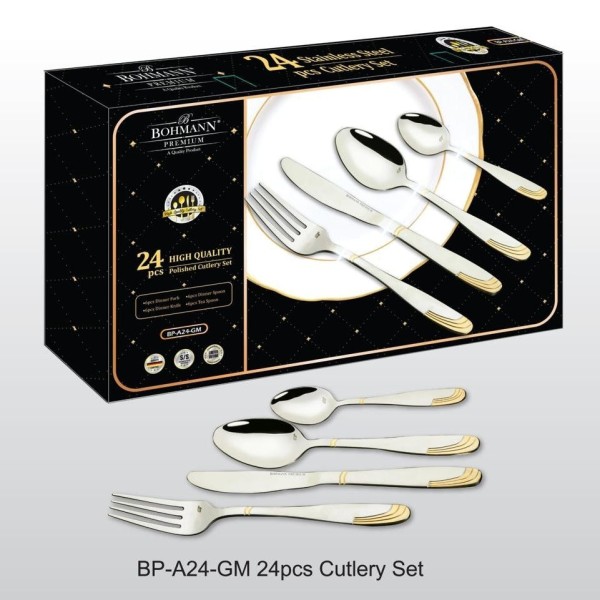 Комплект прибори Bohmann Premium, 24 части, злато
