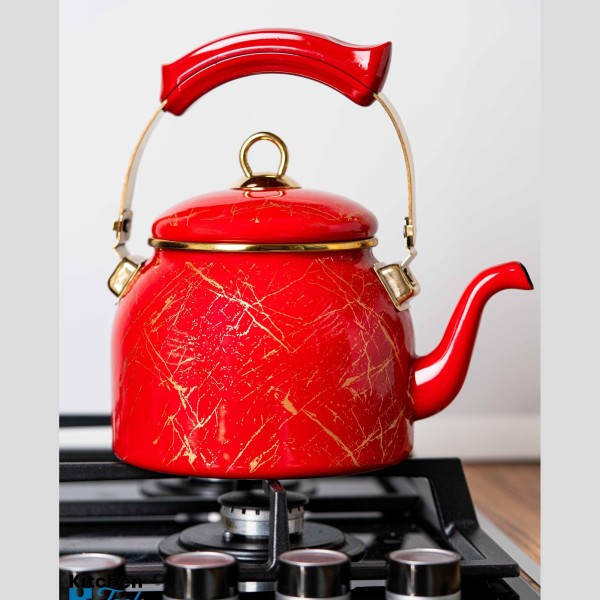 Емайлиран чайник Goldmann, 2.5 л, червен