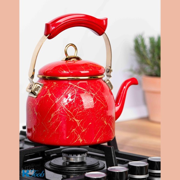 Емайлиран чайник Goldmann, 2.5 л, червен