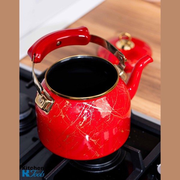 Емайлиран чайник Goldmann, 2.5 л, червен